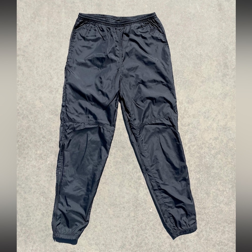 Vtg 90s Nike White Tag Unlined Windbreaker Pants M Blk Ankle Zip Y2K Gorpcore - Picture 2 of 10